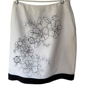 Deane & White Womens White Linen Floral Embroidered Pencil Skirt Size‎ 10
